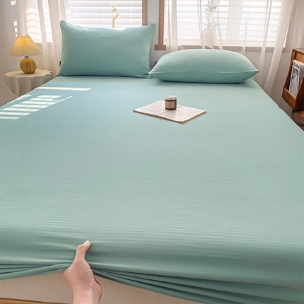 耀悦家纺 2025新款A类人字纹提花水洗棉单品系列-单床笠 人字纹-湖蓝