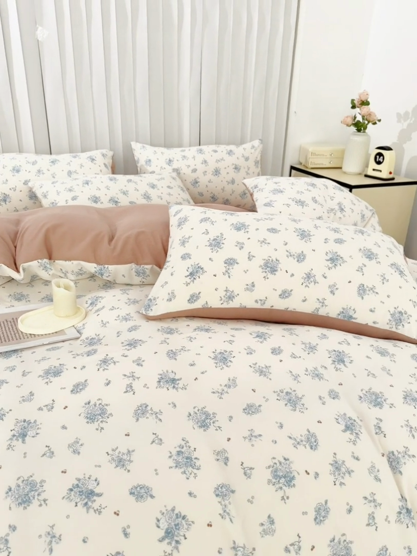 91家纺网 家纺一手货源 找家纺 蕾诺家纺 2025新款直播新款A类有氧提花云纱棉圆角吊边工艺四件套学生三件套 蒲公英