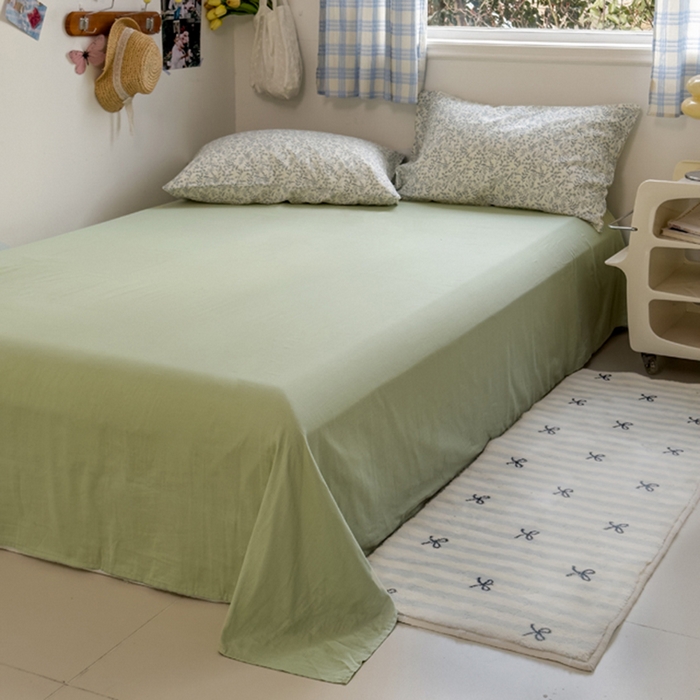 91家纺网 家纺一手货源 找家纺 塔塔家居  2025新款全棉纯棉双层纱床单床笠单品 绿野