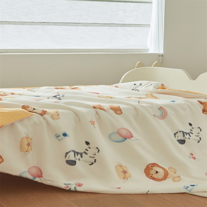 91家纺网 家纺一手货源 找家纺 艾佳宝贝 2025A类儿童全棉多功能单被套可拆式夏被四季被子 萌趣动物园