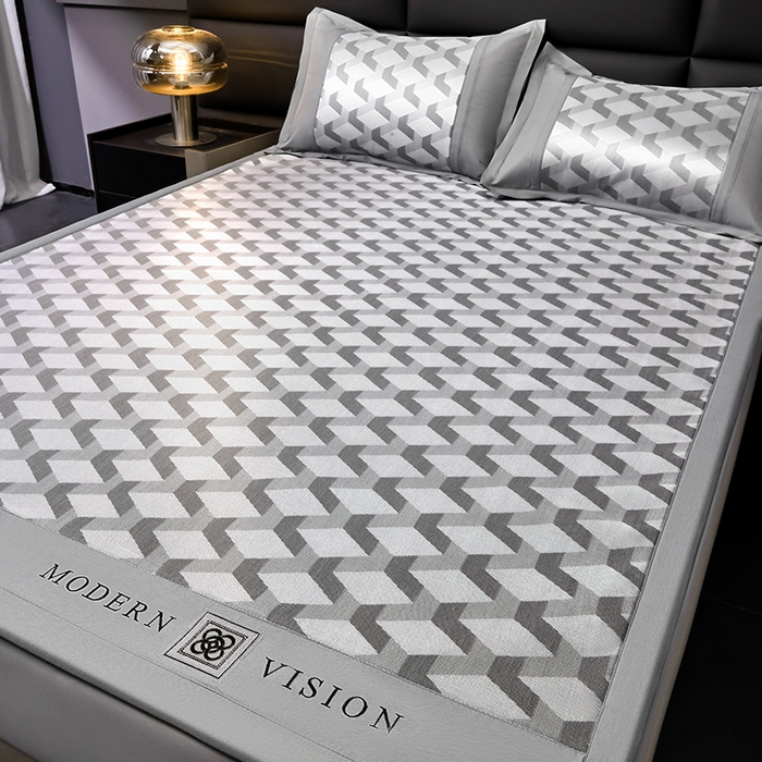 91家纺网 家纺一手货源 找家纺 全季家居 2025新款5A抗菌3D立体冰柔凉感冰丝席 菱形-银灰 床席款