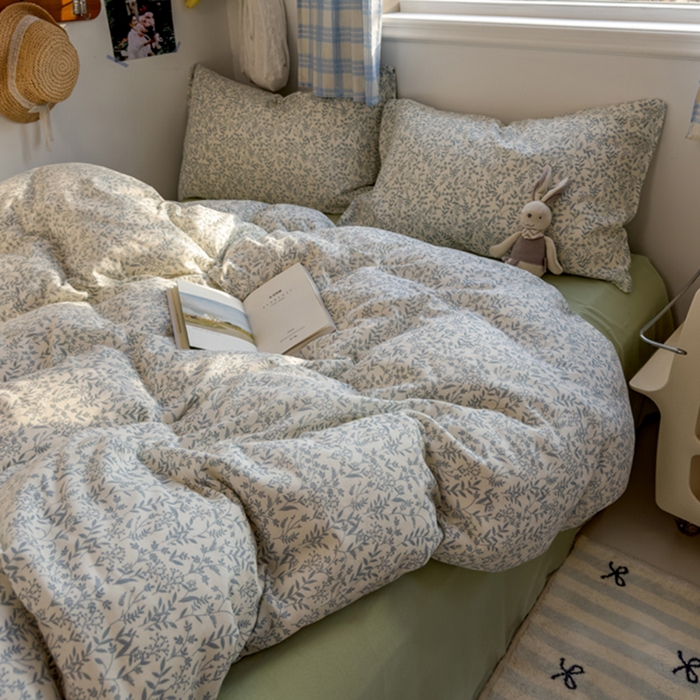 91家纺网 家纺一手货源 找家纺 塔塔家居  2025新款全棉纯棉双层纱床单床笠单品 绿野