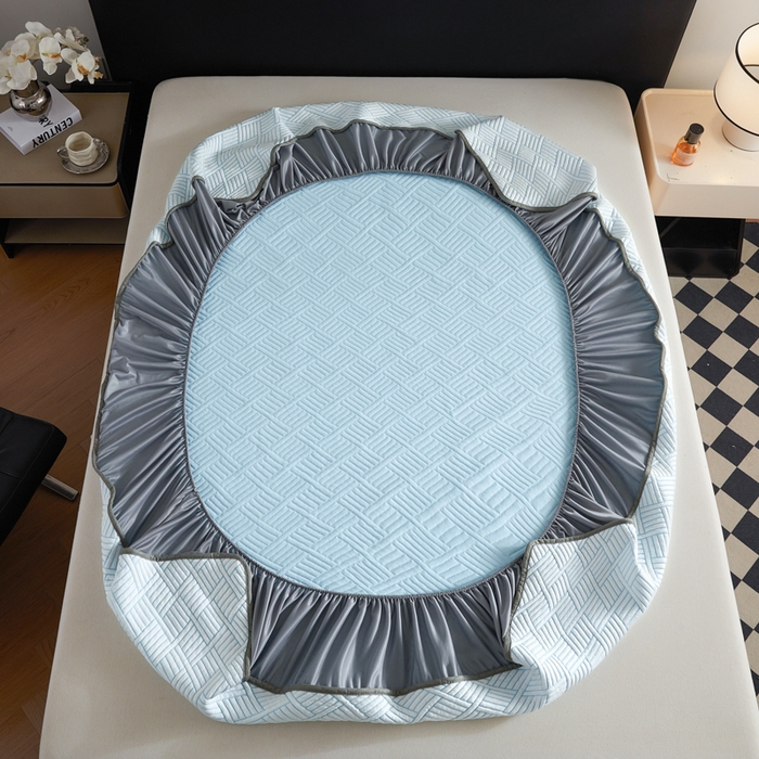 91家纺网 家纺一手货源 找家纺 2025新款韩国外贸爆款加厚PE中分子凉感豆豆软席 时空蓝-床笠款