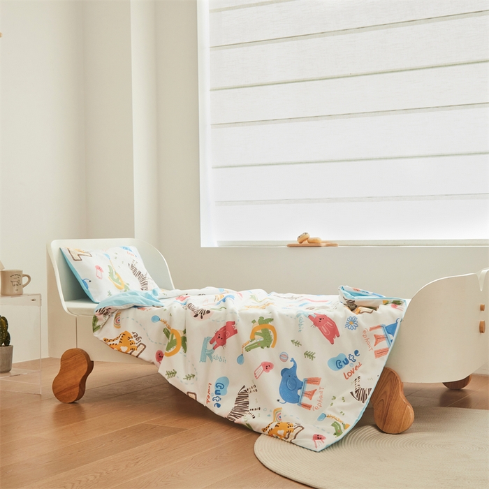 91家纺网 家纺一手货源 找家纺 艾佳宝贝 2025A类儿童全棉多功能单被套可拆式夏被四季被子 动物的世界