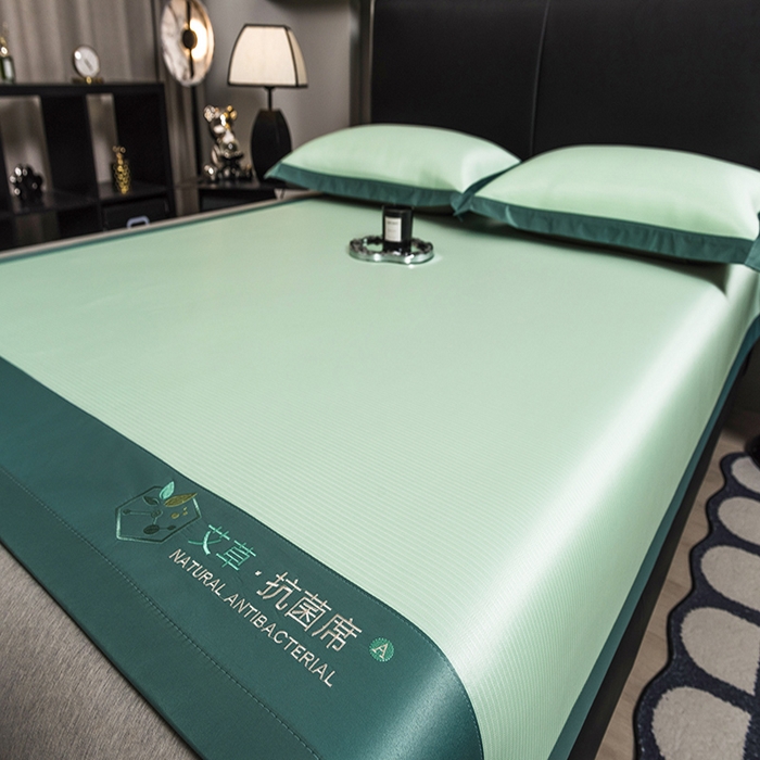 91家纺网 家纺一手货源 找家纺 全季家居 2025新款5A加厚加密艾草碳光席冰丝席 床席-水绿