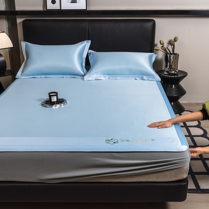 91家纺网 家纺一手货源 找家纺 全季家居 2025新款5A加厚加密艾草碳光席冰丝席 床笠-雾蓝