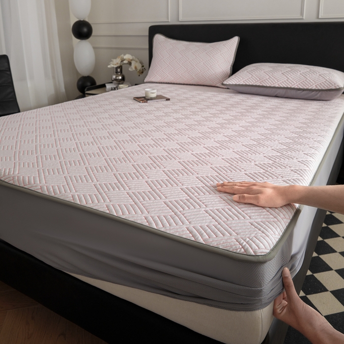 91家纺网 家纺一手货源 找家纺 2025新款韩国外贸爆款加厚PE中分子凉感豆豆软席 时空粉-床笠款