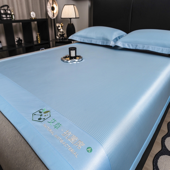 91家纺网 家纺一手货源 找家纺 全季家居 2025新款5A加厚加密艾草碳光席冰丝席 床席-雾蓝