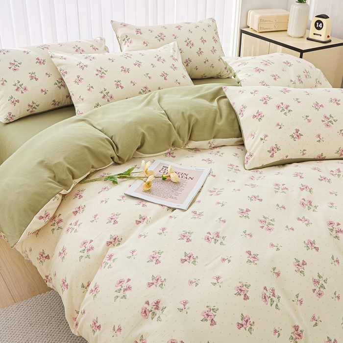 91家纺网 家纺一手货源 找家纺 蕾诺家纺 2025新款直播新款A类有氧提花云纱棉圆角吊边工艺四件套学生三件套 甜蜜蜜