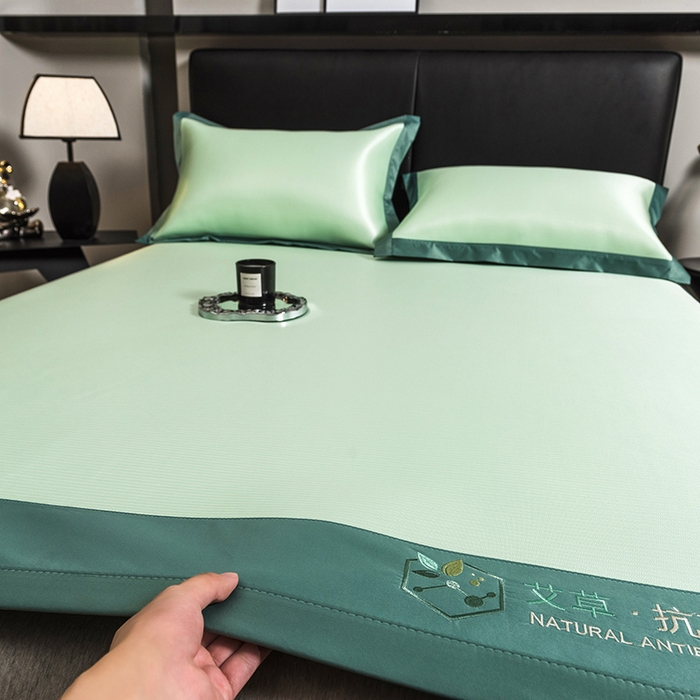 91家纺网 家纺一手货源 找家纺 全季家居 2025新款5A加厚加密艾草碳光席冰丝席 床席-水绿