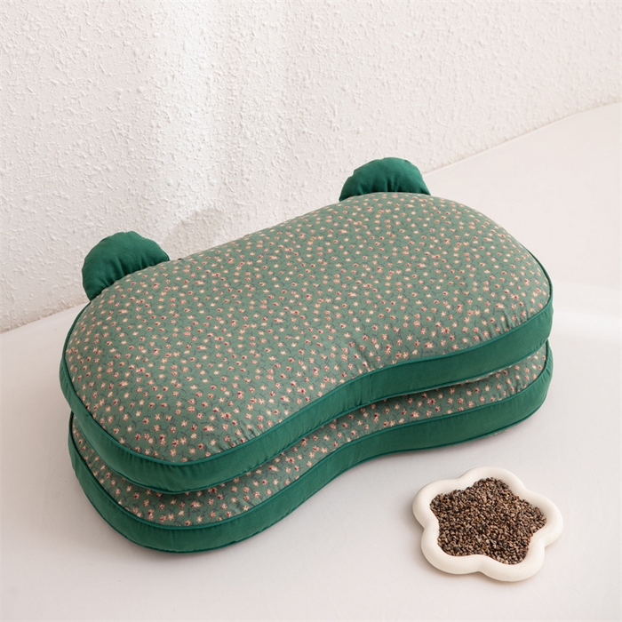 91家纺网 家纺一手货源 找家纺 大熊枕芯 2025新款熊猫全棉碎花荞麦枕 熊猫荞麦枕-绿