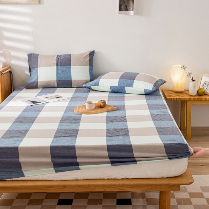 91家纺网 家纺一手货源 找家纺 2025新款A类色织水洗棉单被套 米棕丈青格