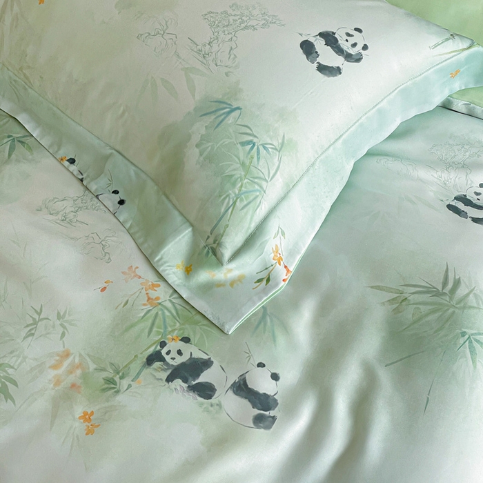 91家纺网 家纺一手货源 找家纺 棉生活家纺 2025新款天丝莱赛尔印花四件套 熊猫乐园