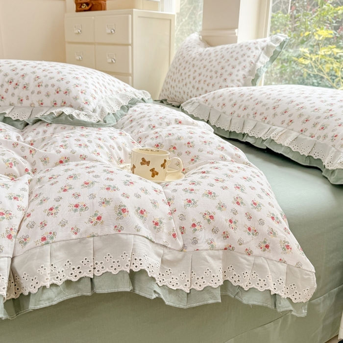 91家纺网 家纺一手货源 找家纺 晨晨家纺2025新款全棉双层花边双层纱四件套 花知晓