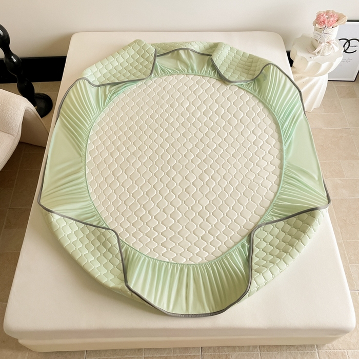 91家纺网 家纺一手货源 找家纺 2025新款加厚乳胶床笠款经典纯色夏被套件 方格-果绿