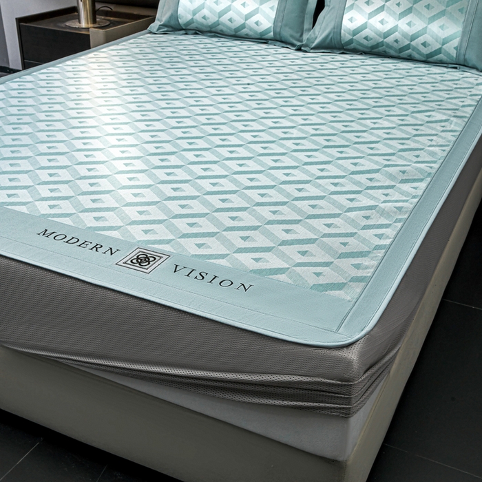 91家纺网 家纺一手货源 找家纺 全季家居 2025新款5A抗菌3D立体冰柔凉感冰丝席 格调-水绿 床笠款