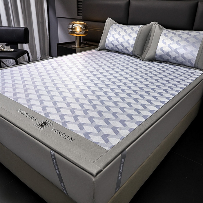 91家纺网 家纺一手货源 找家纺 全季家居 2025新款5A抗菌3D立体冰柔凉感冰丝席 菱形-天蓝 床席款