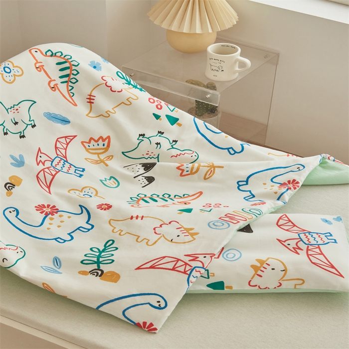 91家纺网 家纺一手货源 找家纺 艾佳宝贝 2025A类儿童全棉多功能单被套可拆式夏被四季被子 好多恐龙