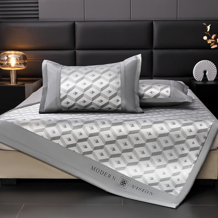 91家纺网 家纺一手货源 找家纺 全季家居 2025新款5A抗菌3D立体冰柔凉感冰丝席 格调-银灰 床席款