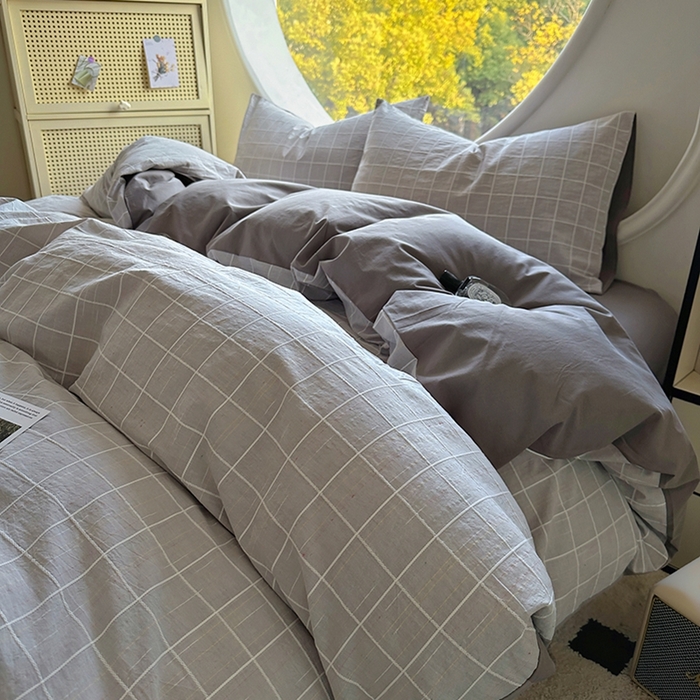 91家纺网 家纺一手货源 找家纺 田野 2025新款全棉水洗棉提花锦绣系列四件套 锦绣-灰