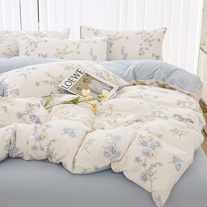 91家纺网 家纺一手货源 找家纺 蕾诺家纺 2025新款直播新款A类有氧提花云纱棉圆角吊边工艺四件套学生三件套 铃兰