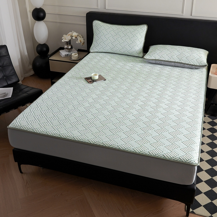 91家纺网 家纺一手货源 找家纺 2025新款韩国外贸爆款加厚PE中分子凉感豆豆软席 时空绿-床笠款