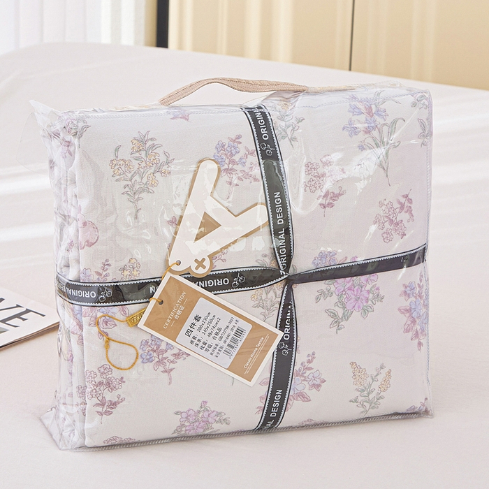 91家纺网 家纺一手货源 找家纺 蕾诺家纺 2025新款直播新款A类有氧提花云纱棉圆角吊边工艺四件套学生三件套 莫奈花园