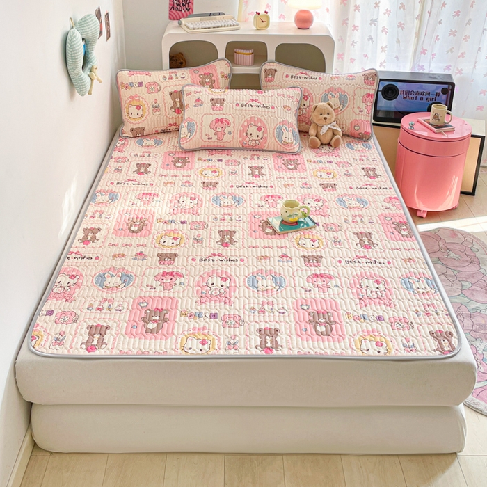 91家纺网 家纺一手货源 找家纺 贝扬思家纺 2025新款亲肤舒适可爱乳胶凉席席子系列 小猫相片