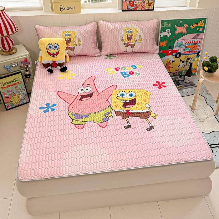 91家纺网 家纺一手货源 找家纺 金爱家 2025新款海绵宝宝乳胶凉席床席款凉席席子 床席款-粉粉海绵宝宝