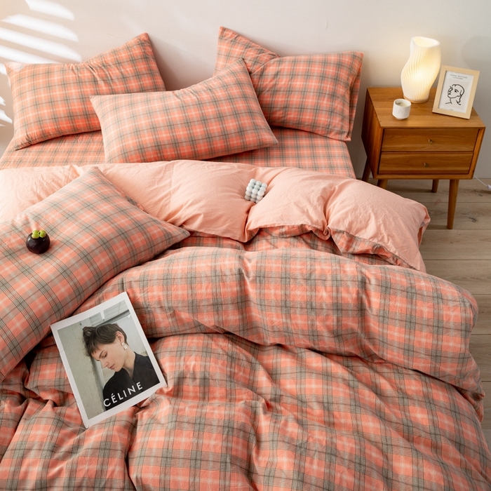 91家纺网 家纺一手货源 找家纺 2025新款A类色织水洗棉单被套 芳华粉