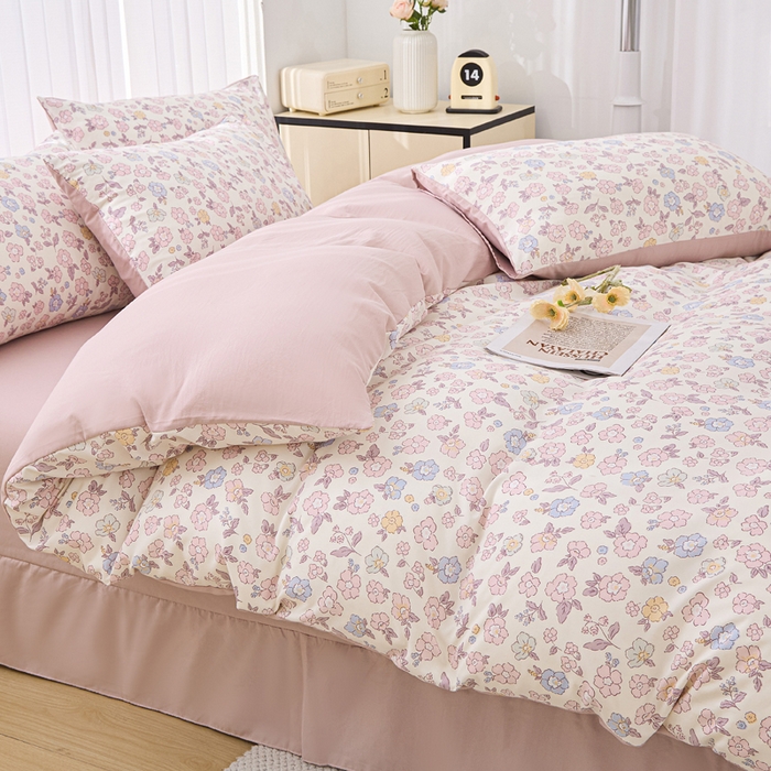 91家纺网 家纺一手货源 找家纺 蕾诺家纺 2025新款直播新款A类有氧提花云纱棉圆角吊边工艺四件套学生三件套 梦幻巴黎