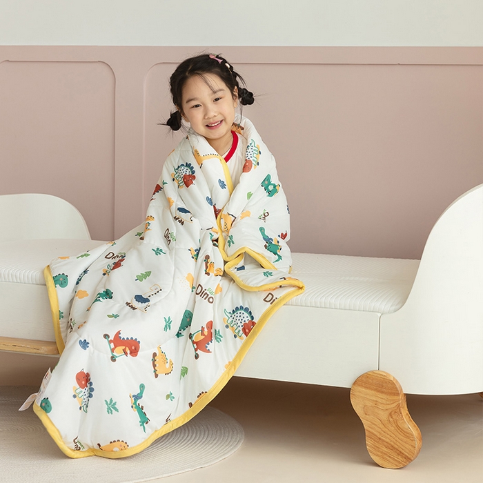 91家纺网 家纺一手货源 找家纺 艾佳宝贝 2025春夏新款A类凉感丝儿童糖果抗菌夏被 滑板恐龙