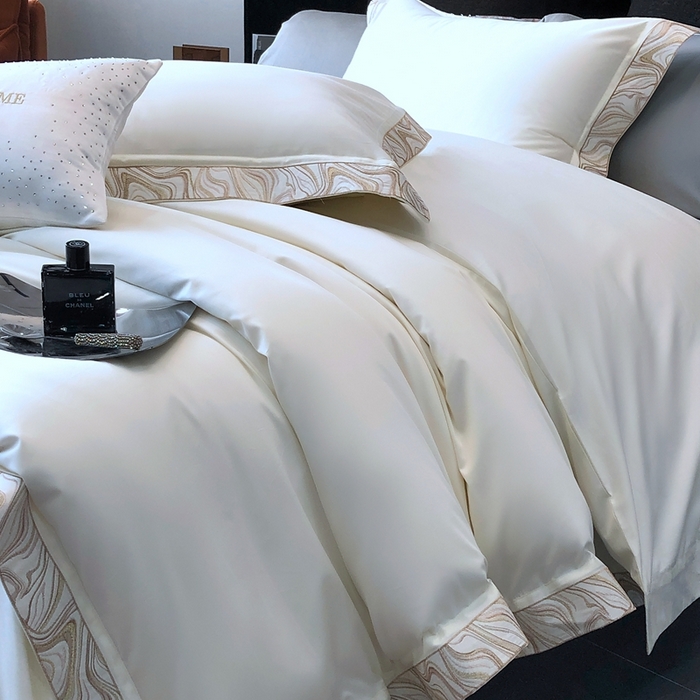 91家纺网 家纺一手货源 找家纺 馨蕊家居 2025新款100s高奢典藏简约全棉系列四件套-棉水漾 水漾-月光白
