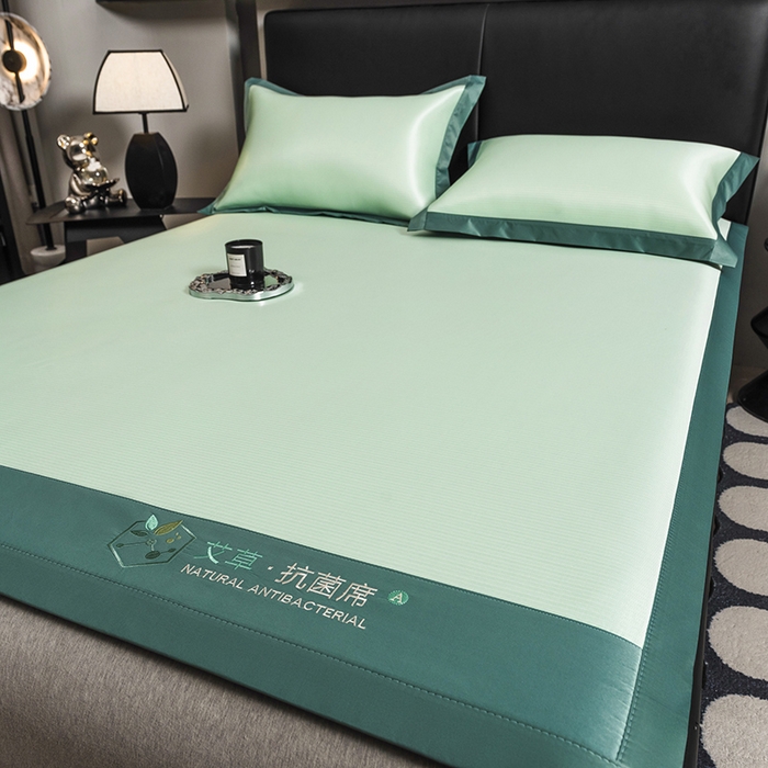 91家纺网 家纺一手货源 找家纺 全季家居 2025新款5A加厚加密艾草碳光席冰丝席 床席-水绿