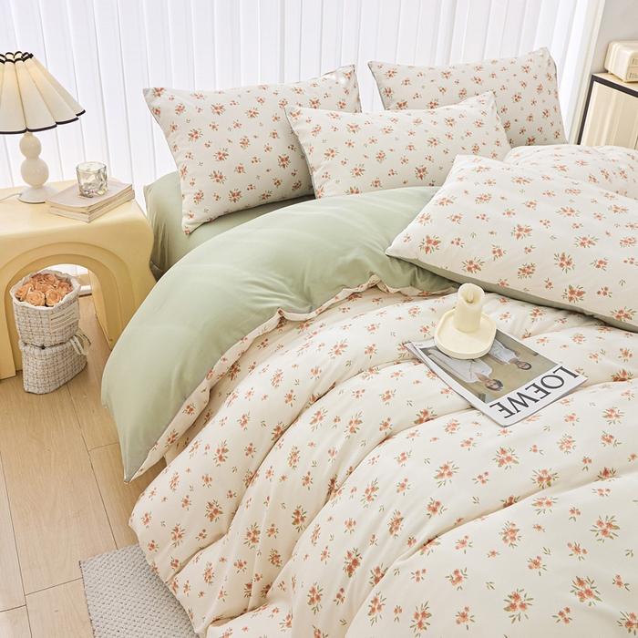 91家纺网 家纺一手货源 找家纺 蕾诺家纺 2025新款直播新款A类有氧提花云纱棉圆角吊边工艺四件套学生三件套 金桂花开