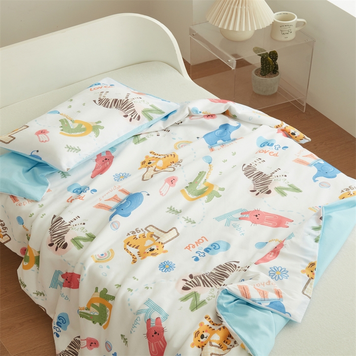 91家纺网 家纺一手货源 找家纺 艾佳宝贝 2025A类儿童全棉多功能单被套可拆式夏被四季被子 动物的世界