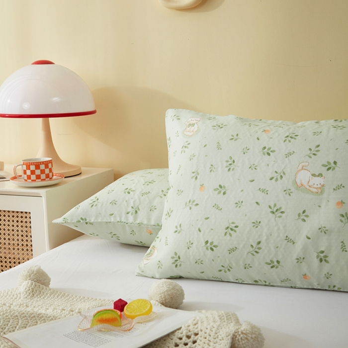 91家纺网 家纺一手货源 找家纺 2025款A类母婴级全棉双层纱枕套_4032 叶猫绿