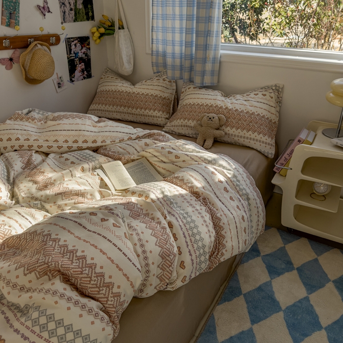 91家纺网 家纺一手货源 找家纺 塔塔家居  2025新款全棉纯棉双层纱床单床笠单品 春和日丽