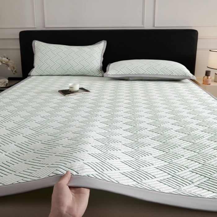 91家纺网 家纺一手货源 找家纺 2025新款韩国外贸爆款加厚PE中分子凉感豆豆软席 时空绿-床席款