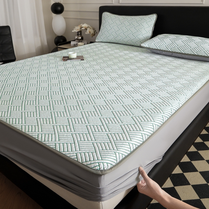 91家纺网 家纺一手货源 找家纺 2025新款韩国外贸爆款加厚PE中分子凉感豆豆软席 时空绿-床笠款