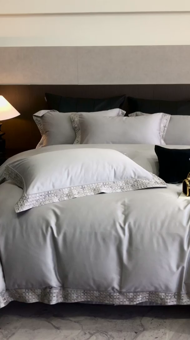 91家纺网 家纺一手货源 找家纺 保罗圣迪奥 2025新款简约款全棉长绒棉四件套—星阑 星阑-绅士灰