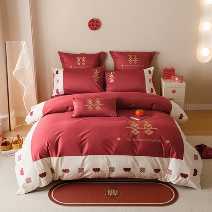 91家纺网 家纺一手货源 找家纺 （总）2025新款A类50支澳棉全棉纯棉贡缎婚庆绣花贴布绣四件套热款