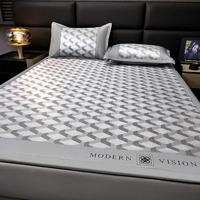 91家纺网 家纺一手货源 找家纺 全季家居 2025新款5A抗菌3D立体冰柔凉感冰丝席 菱形-银灰 床席款