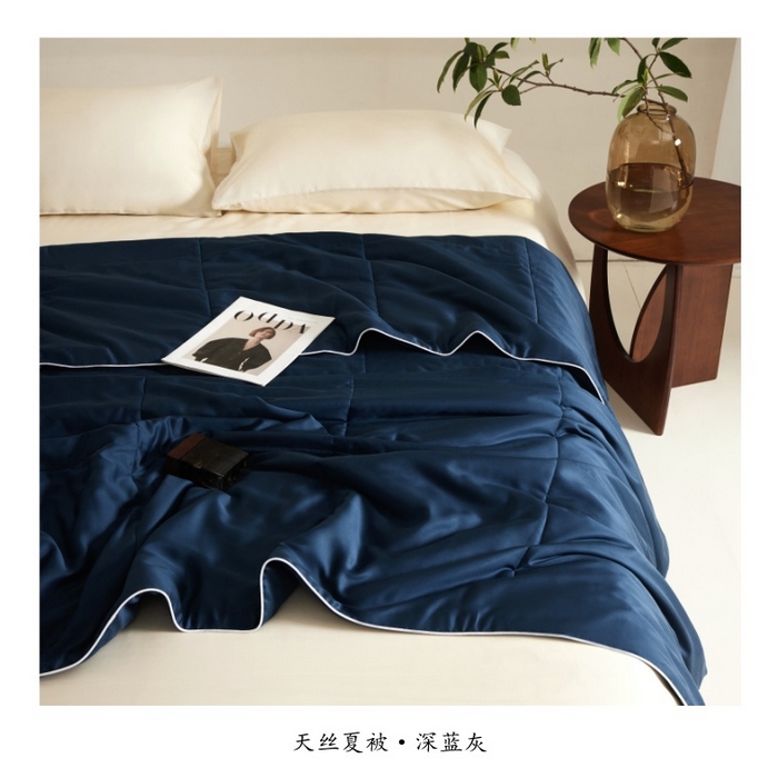 91家纺网 家纺一手货源 找家纺 朵美 2025新款60支天丝纯色夏被被子被芯 深蓝灰