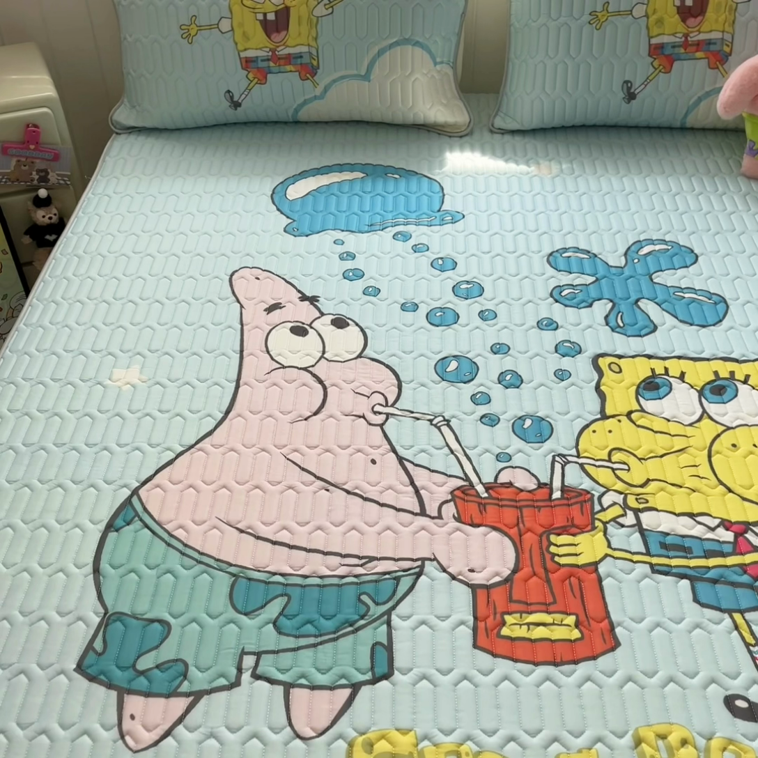 91家纺网 家纺一手货源 找家纺 （总）金爱家 2025新款海绵宝宝乳胶凉席床席款凉席席子