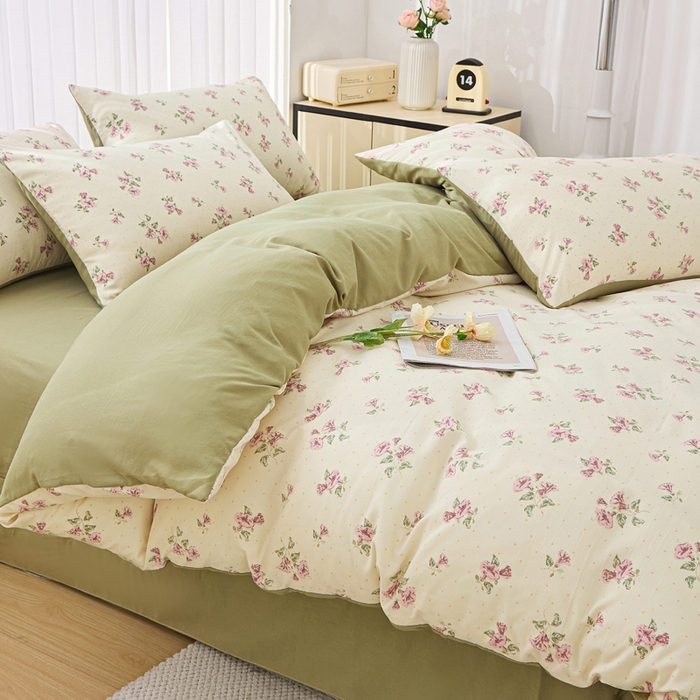 91家纺网 家纺一手货源 找家纺 蕾诺家纺 2025新款直播新款A类有氧提花云纱棉圆角吊边工艺四件套学生三件套 甜蜜蜜