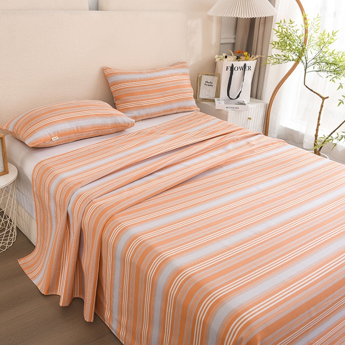 91家纺网 家纺一手货源 找家纺 红日子纺织品 2025新款艾草老粗布床单印花凉席三件套 条纹控-粉