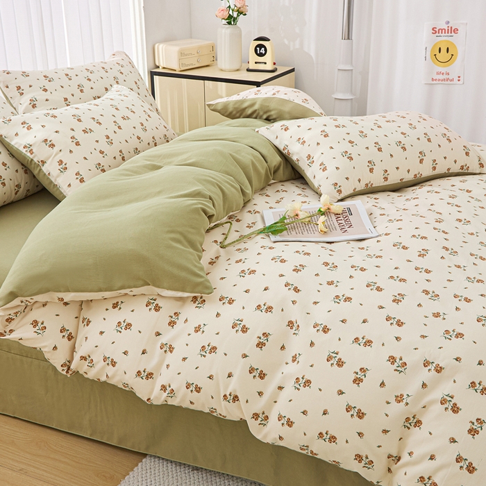 91家纺网 家纺一手货源 找家纺 蕾诺家纺 2025新款直播新款A类有氧提花云纱棉圆角吊边工艺四件套学生三件套 绿茵