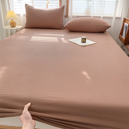 耀悦家纺 2025新款A类人字纹提花水洗棉单品系列-单床笠 人字纹-焦糖