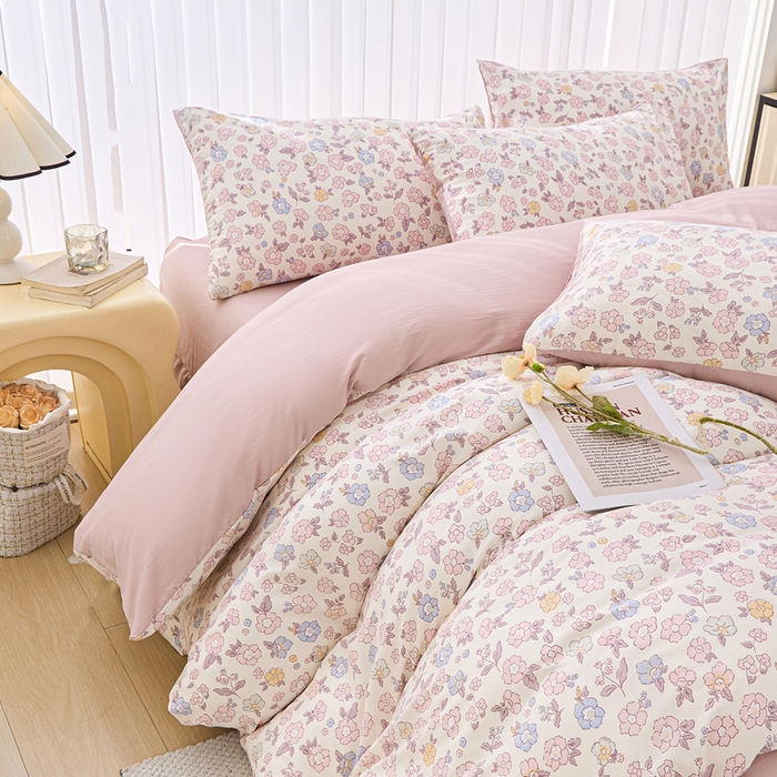 91家纺网 家纺一手货源 找家纺 蕾诺家纺 2025新款直播新款A类有氧提花云纱棉圆角吊边工艺四件套学生三件套 梦幻巴黎